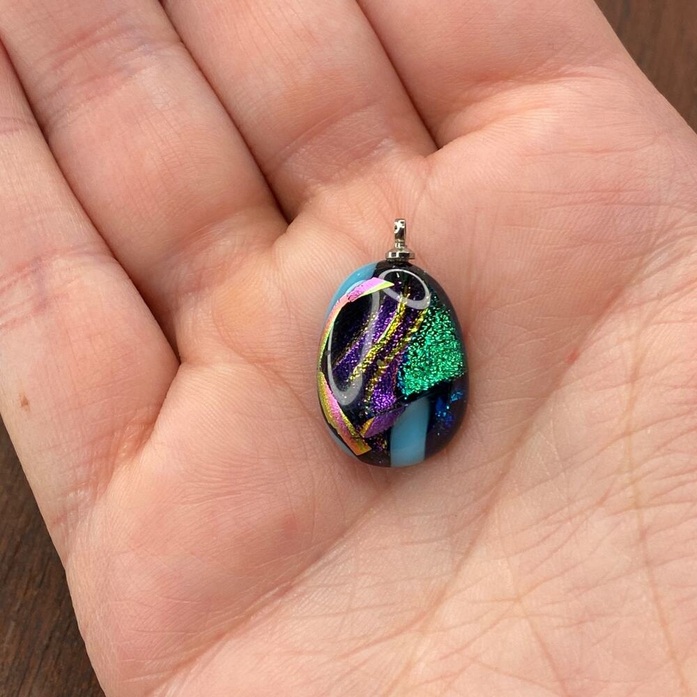 Vintage Dichroic Glass Sparkle Multi Color Artsy Pendant Bracelet Charm